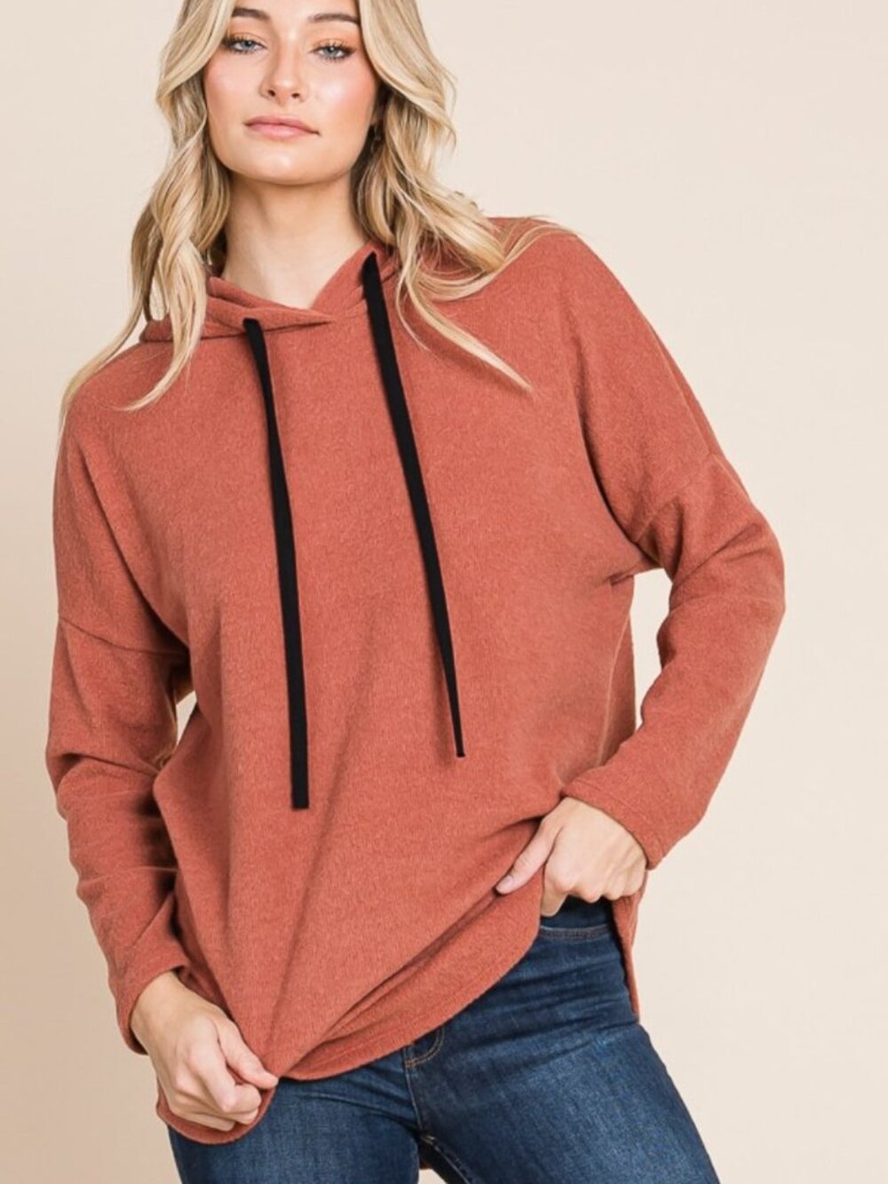 BOMBOM Contrast Drawstring Knit Hoodie | NWT | Size M